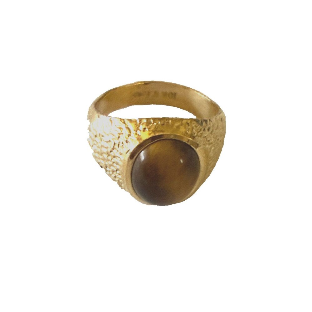 Vintage Vargas Signed Men's Tiger's Eye Ring 10K Gold Filled Nugget Band Sz 9.5